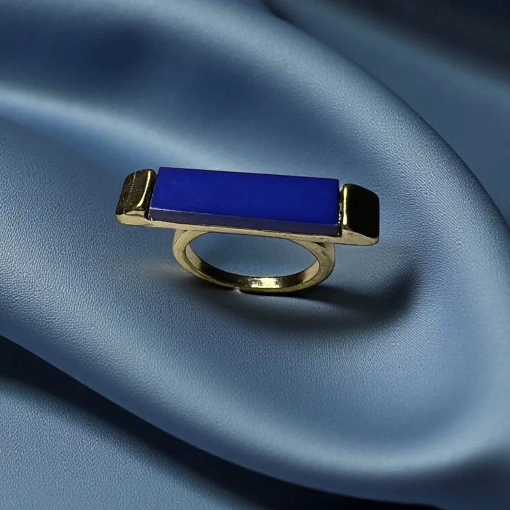 Gold Bar Ring/ Resin~Royal Blue/Gray Colors